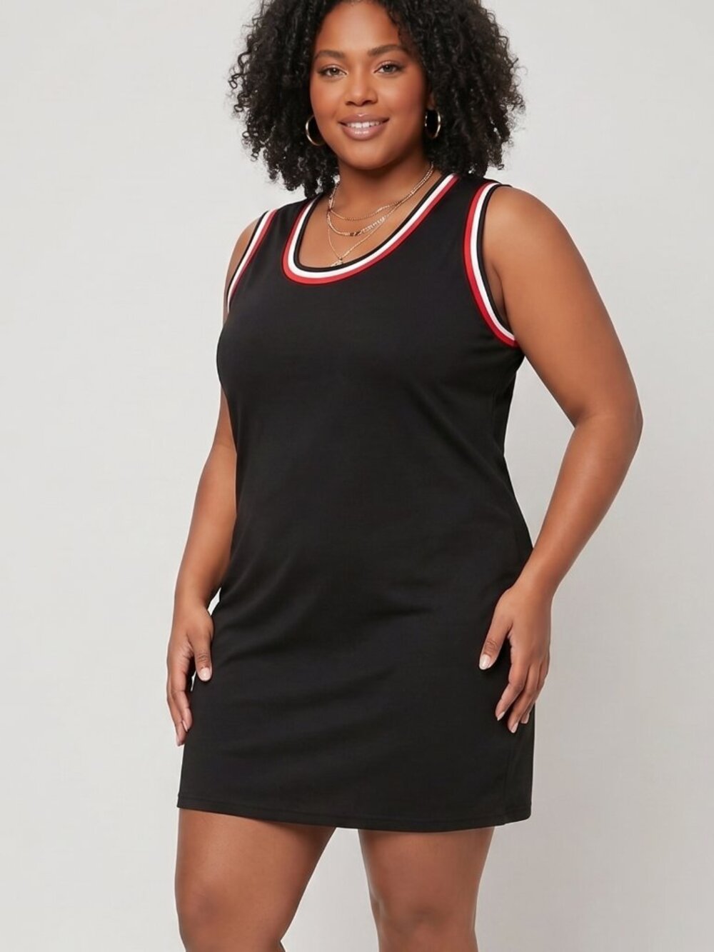 NWOT | Black High-Neck Sleeveless Knit Dress Side Pockets Sporty Trim 2XL